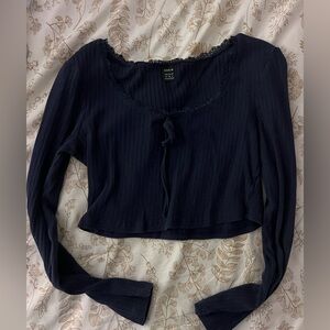 Cropped Navy Long Sleeve Top